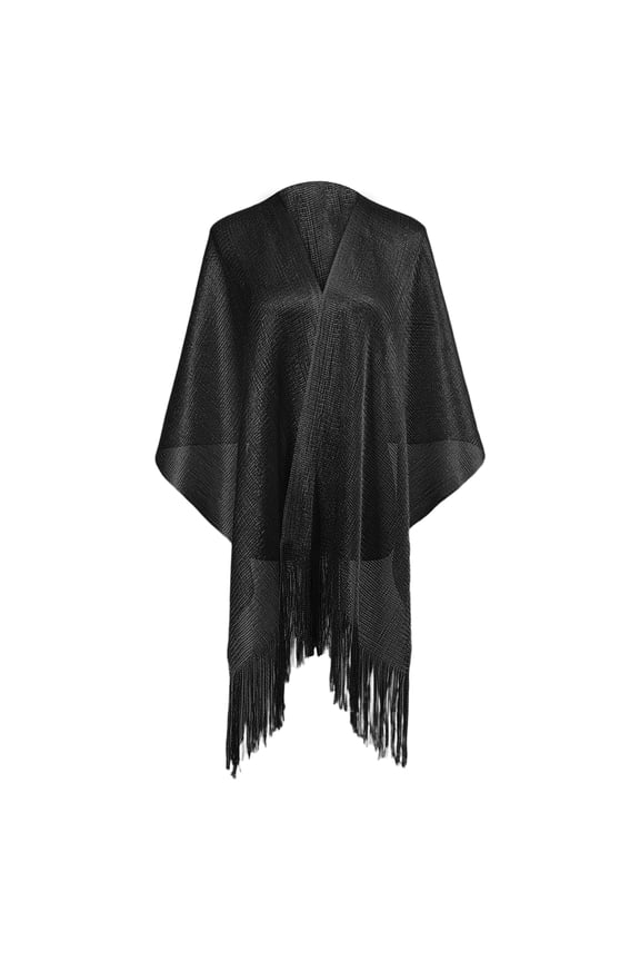 Women Fringe Tassel Mesh Sheer Shiny Summer Beach Cover Ups Kimono Loose Cardigan Capes Tops Swimsuit Coverups