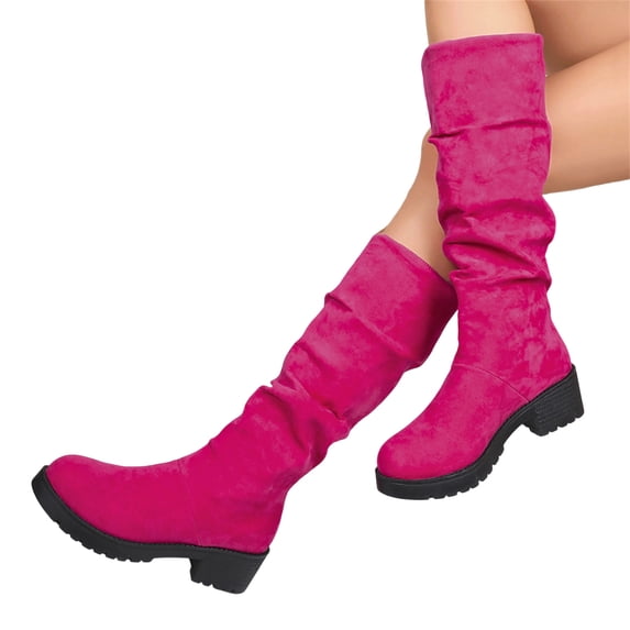 Willtoo Women Knee High Boots, Round Toe Chunky Block Heel Pull On Mid Calf Boots, Fashion Winter Casual Dress Boots