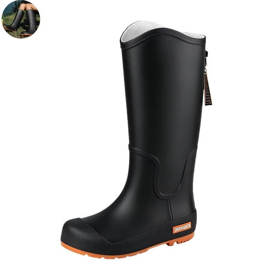 Willtoo Women Knee High Waterproof Rain Boots, Side Zip Reinforced Toe Lightweight Rain Booties, Non-Slip Sole Tall Rain Shoes