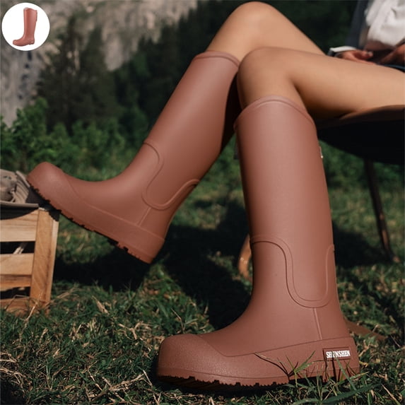 Willtoo Women Knee High Waterproof Rain Boots, Side Zip Reinforced Toe Lightweight Rain Booties, Non-Slip Sole Tall Rain Shoes