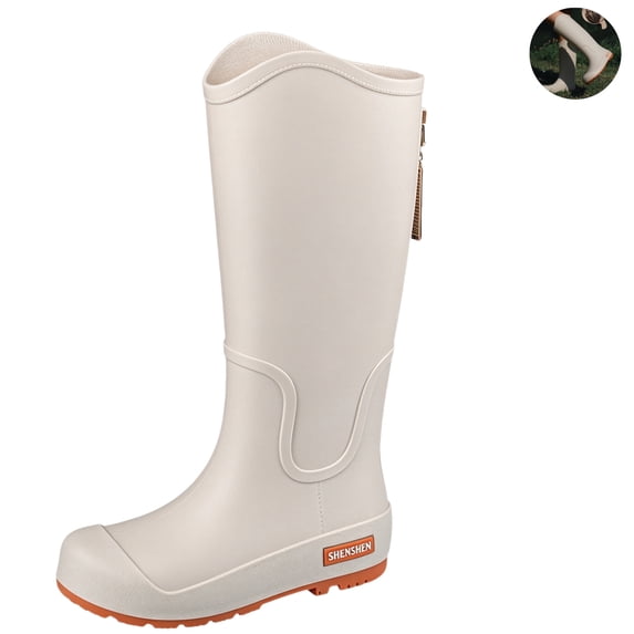 Willtoo Women Knee High Waterproof Rain Boots, Side Zip Reinforced Toe Lightweight Rain Booties, Non-Slip Sole Tall Rain Shoes