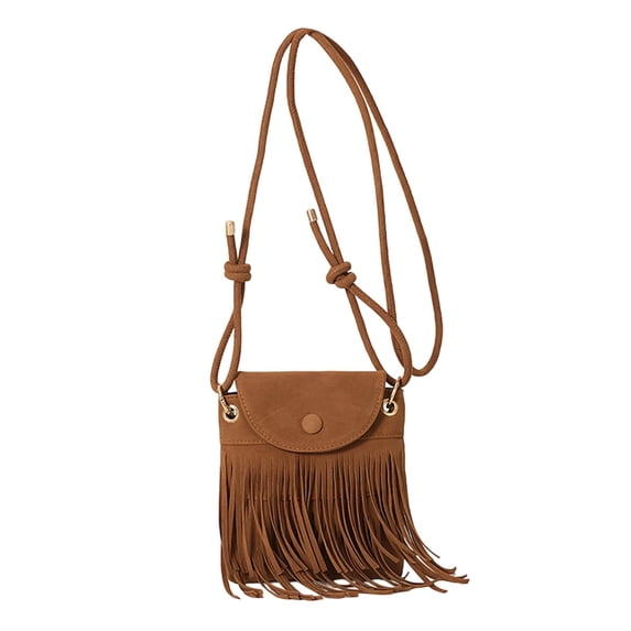 Willtoo Women Mini Tassel Faux Suede Crossbody Bag Cell Phone Pouch Coin Purse Wallet