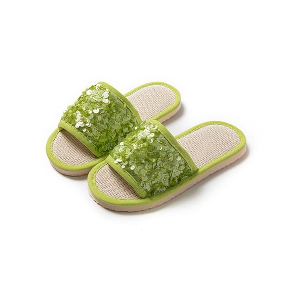 Willtoo Women Open Toe Flat Slides Sparkly Sequin Slip-On Sandals Non-Slip House Footwear Casual Summer Indoor Outdoor