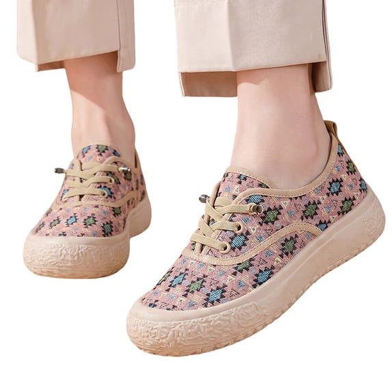 Willtoo Women Platform Canvas Shoes Elastic Lace‑Up Casual Non Slip Walking Shoes Lightweight Non‑Slip Thick‑Sole Sneakers