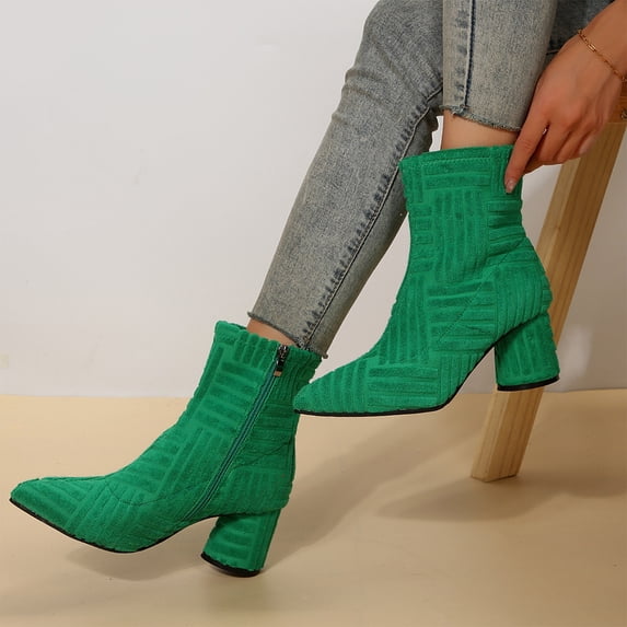 Willtoo Women Pointed Toe Ankle Booties Chunky Block Heel Side Zipper Stretch Sock Boots Fall Winter Fashion Non Slip Short Boots