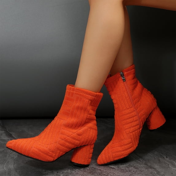 Willtoo Women Pointed Toe Ankle Booties Chunky Block Heel Side Zipper Stretch Sock Boots Fall Winter Fashion Non Slip Short Boots