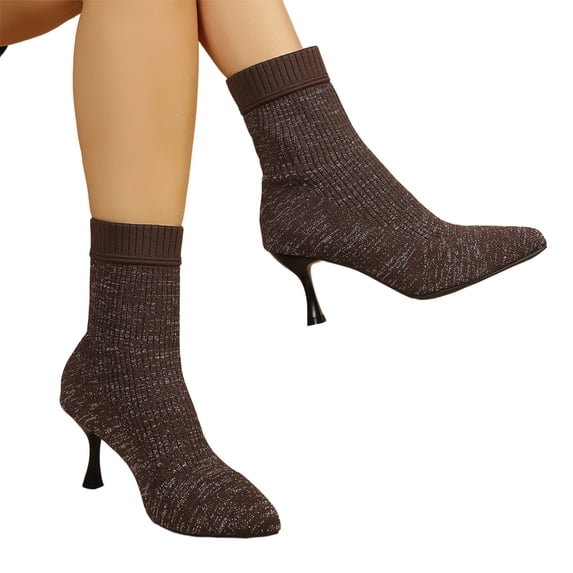 Willtoo Women Pointed Toe Stiletto Sock Ankle Boots Stretch Knit Slip On Short Boots Fall Winter Slim Heel Fashion Booties