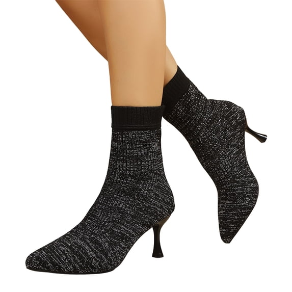 Willtoo Women Pointed Toe Stiletto Sock Ankle Boots Stretch Knit Slip On Short Boots Fall Winter Slim Heel Fashion Booties