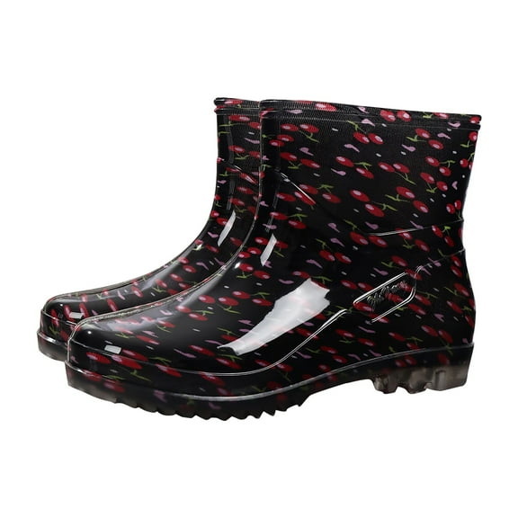 Willtoo Women Rain Boots Waterproof Cute Garden Shoes Non Slip Comfort Insole Wellies Mid Calf Rainboots for Ladies Outdoor Workout Rain Shoes Red