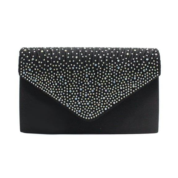 Willtoo Women Rhinestone Decor Envelope Clutch Bag Evening Party Handbag Purse Black