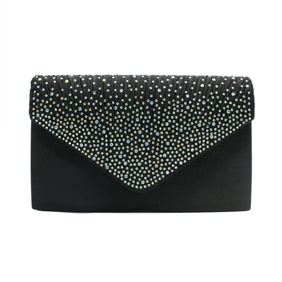 Willtoo Women Rhinestone Decor Envelope Clutch Bag Evening Party Handbag Purse Black