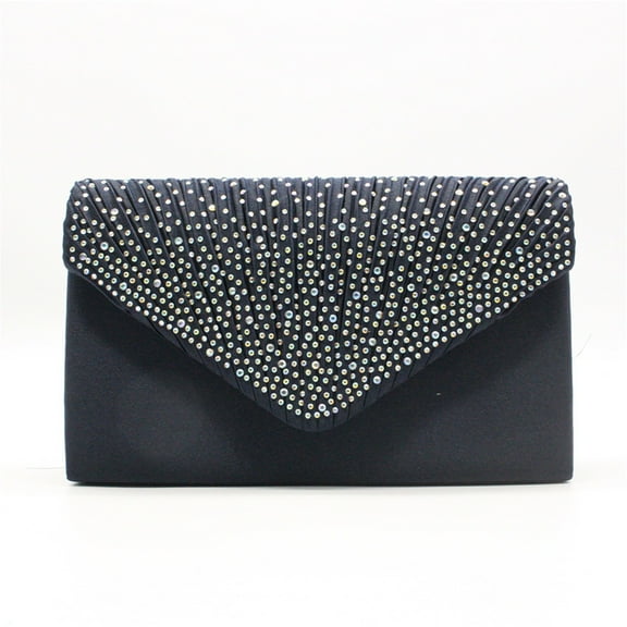 Willtoo Women Rhinestone Decor Envelope Clutch Bag Evening Party Handbag Purse Dark Blue