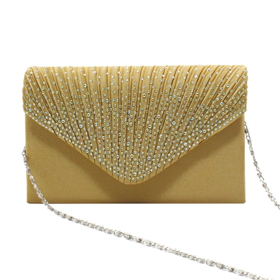 Willtoo Women Rhinestone Decor Envelope Clutch Bag Evening Party Handbag Purse Gold