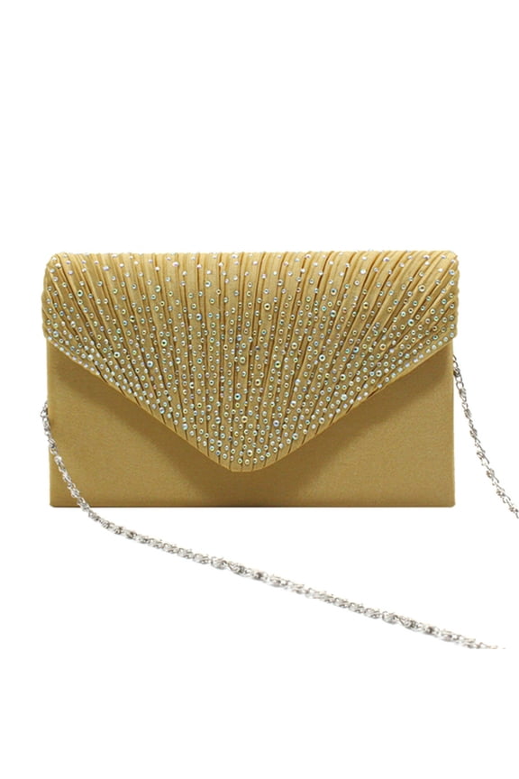 Women Rhinestone Decor Envelope Clutch Bag Evening Party Handbag Purse Gold