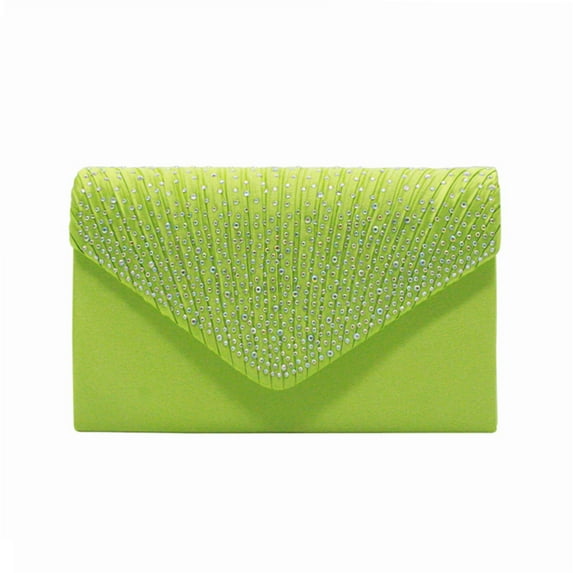Willtoo Women Rhinestone Decor Envelope Clutch Bag Evening Party Handbag Purse Green