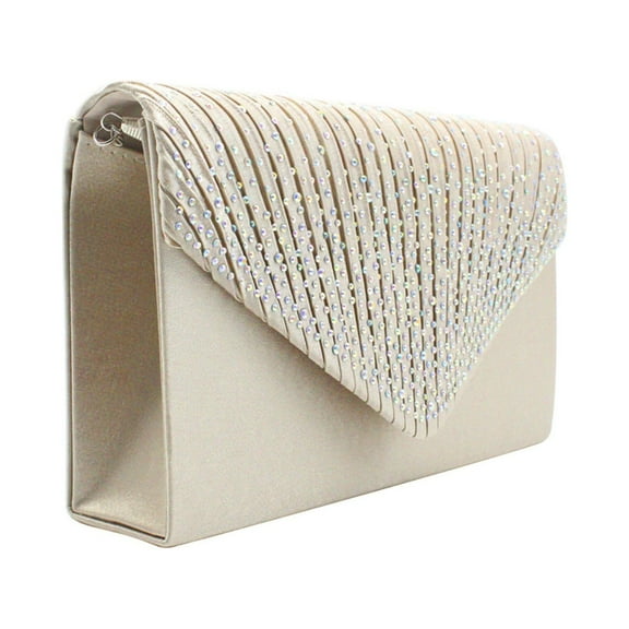 Willtoo Women Rhinestone Decor Envelope Clutch Bag Evening Party Handbag Purse Khaki