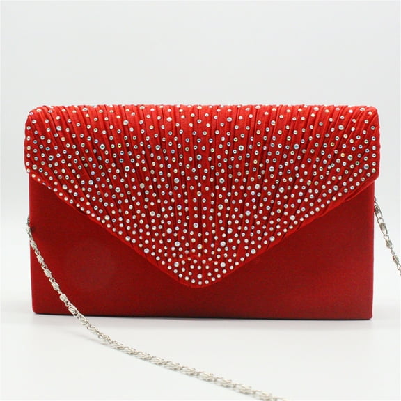 Willtoo Women Rhinestone Decor Envelope Clutch Bag Evening Party Handbag Purse Red