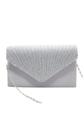Women Rhinestone Decor Envelope Clutch Bag Evening Party Handbag Purse Silver