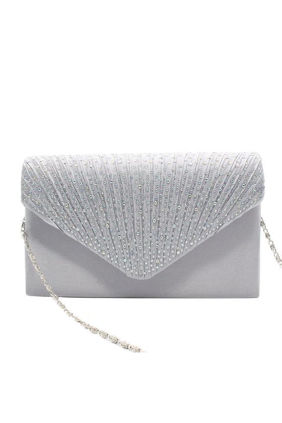 Women Rhinestone Decor Envelope Clutch Bag Evening Party Handbag Purse Silver