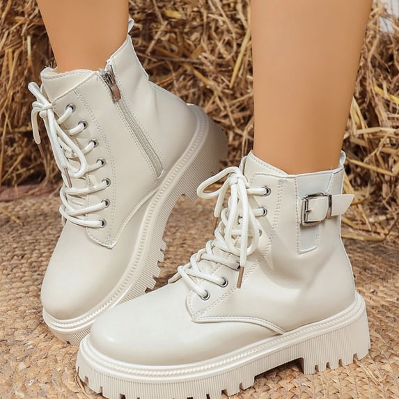 Willtoo Women'S Fashionable Ankle Boots With Thick Soles And Wide Heels, Laced Up Comfortable And Warm Boots