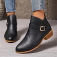 thumbnail image 1 of Willtoo Women’S Leather Buckle Strap Chunky Ankle Boots With Side Zipper Fashion Pointed Toe Stacked Block Low Heel Non Slip Short Boots Working Party Dress Boots Black, 1 of 6