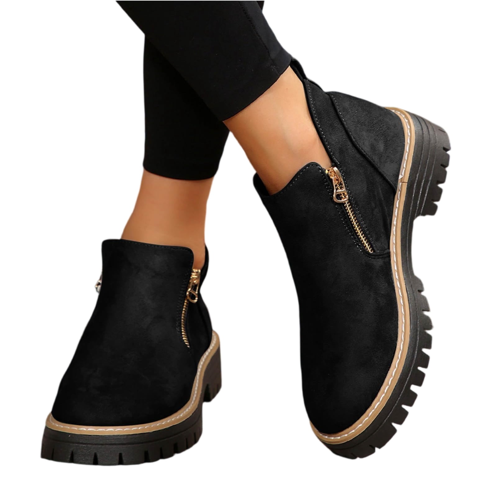 NIOKIT Women's Fall Platform Heeled Ankle Booties Round Toe Chunky Heel Lace Up Zipper Fashion Combat Boots-542572