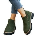 thumbnail image 1 of Willtoo Women'S Vintage Low Heel Casual Ankle Boots Fashion Pointed Toe Side Zipper Chunky Heels Platform Retro Leather Boots Comfort Non-Slip Slip On Flat Shoes Booties Army Green, 1 of 6