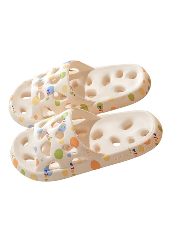 Women Slides Sandals Hollow Hole Printed Non-Slip House Slippers Casual Platform Beach Sandals Bathroom Slides Shower Shoes