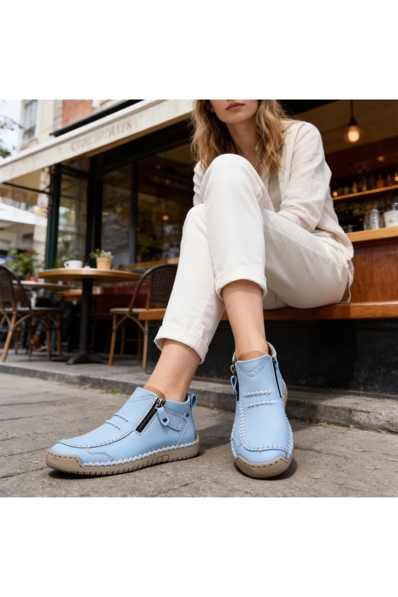 Women Slip On Orthopedic Leather Boots Casual Lightweight Breathable Handmade Premium Leather Loafers Driving Boots with Side Zipper Outdoor Hiking Business Sports Shoes