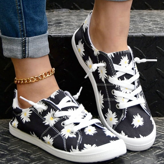 Willtoo Women Sneakers Slip On Low Top Canvas Casual Classic Comfort Flat Fashion Sneakers Printed Play Sneakers Lightweight Comfortable Sport Walking Shoe