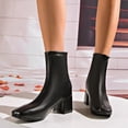 thumbnail image 1 of Willtoo Women Square Toe Block Heel Ankle Boots Back Zipper Stretch Faux Leather Mid Heel Booties Elegant Dress Short Boots for Office Party Fall Winter Daily Wear, 1 of 4