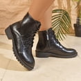 thumbnail image 1 of Willtoo Women Vintage Faux Leather Lace Up Combat Ankle Boots, Round Toe Low Block Heel Lug Sole Short Booties, Non Slip Casual Outdoor Walking Motorcycle Boots, 1 of 5
