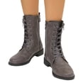 thumbnail image 1 of Willtoo Women Vintage Mid Calf Riding Boots Cap Toe Lace Up Combat Boots with Side Zipper Buckle Low Block Heel Faux Leather Casual Winter Ankle Booties for Daily Outdoor Walking, 1 of 5