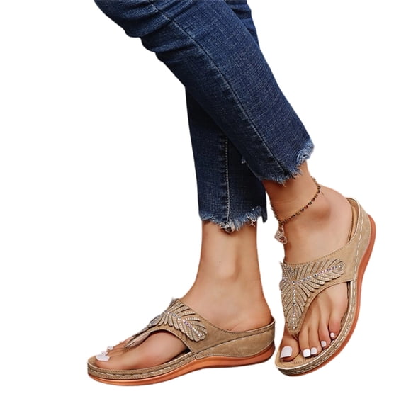 Willtoo Women Wedge Orthopedic Flip Flops Boho Bling Rhinestone Slide Sandals Comfortable Slip On Thong Slippers Summer Casual Walking Beach