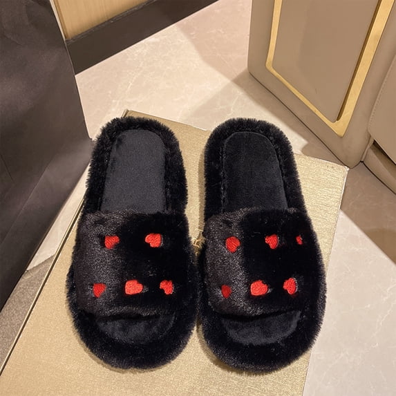 Willtoo Women Winter Warm Thick Cotton Slippers with Heart Design Cozy House Plush Fuzzy Indoor Shoes