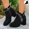 thumbnail image 1 of Willtoo Women's Ankle Booties Faux Suede Glitter Decor Block Heel Short Boots, Side Zipper Closed Toe Fashion Ankle Boots Dress Footwear, 1 of 6