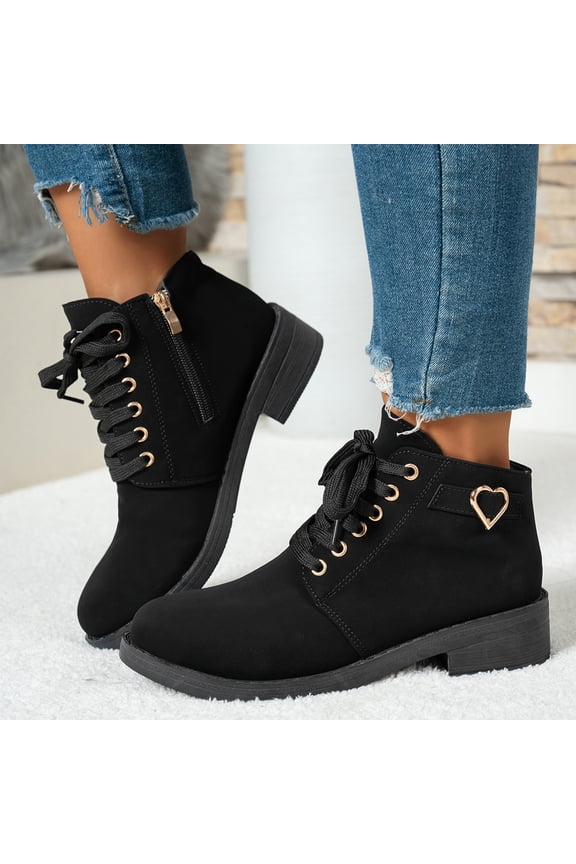 Women's Ankle Boots Lace up Fashion Combat Booties Low Heel Suede Boots for Women Comfortable Shoes Fall Winter Short Boot Side Zipper