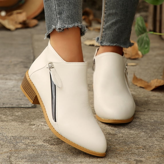 Willtoo Women's Ankle Boots Low Chunky Heel Faux Suede Ankle Boots with Side Zipper Casual Comfortable Solid Color Round Toe Orthopedic Arch Support Booties Wide Width Walking Boots for Fall Winter