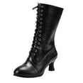 thumbnail image 1 of Willtoo Women's Ankle Boots - Mid Calf, Round Toe, 2025 Fall Winter Boots with Chunky Heel & Lace Up Detail Black 7, 1 of 7