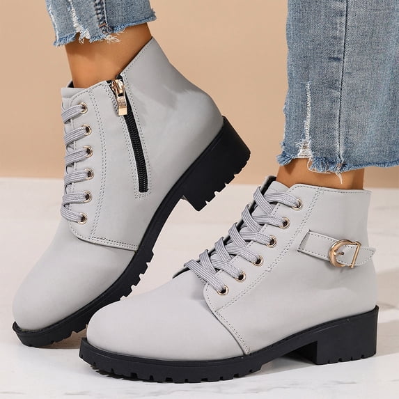 Willtoo Women's Ankle Boots Faux Suede Lace Up Round Toe Boots Comfortable Shoes with Side Zipper Buckle Strap Winter Booties Vintage Casual Western Cowgirl Cowboy Boots