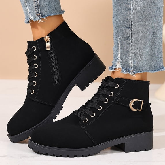 Willtoo Women's Ankle Boots Faux Suede Lace Up Round Toe Boots Comfortable Shoes with Side Zipper Buckle Strap Winter Booties Vintage Casual Western Cowgirl Cowboy Boots
