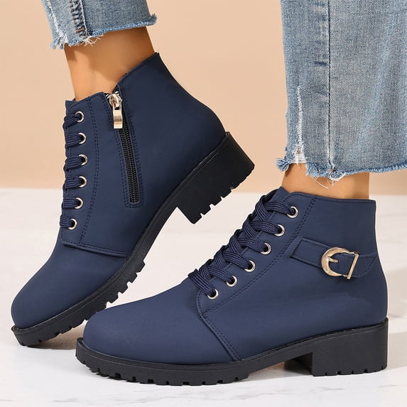Willtoo Women's Ankle Boots Faux Suede Lace Up Round Toe Boots Comfortable Shoes with Side Zipper Buckle Strap Winter Booties Vintage Casual Western Cowgirl Cowboy Boots