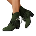 thumbnail image 1 of Willtoo Women's Ankle Boots with Tassel Fringe Faux Suede Pointed Toe Warm Boho Pull-on Low Stacked Heel Booties Western Buckle Strap Chunky Booties, 1 of 7
