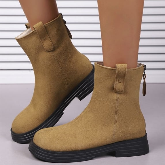 Willtoo Women’s Back Zipper Platform Ankle Booties, Round Toe Faux Suede Fashion Casual Boots, Block‑Style Thick Sole Footwear Fall Winter Daily Outdoor Walking Shoes