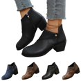 thumbnail image 1 of Willtoo Women's Block Heel Ankle Boots Side Zipper Retro Patchwork Casual Booties, Comfort Low Heel Daily Dress Short Boots, 1 of 5