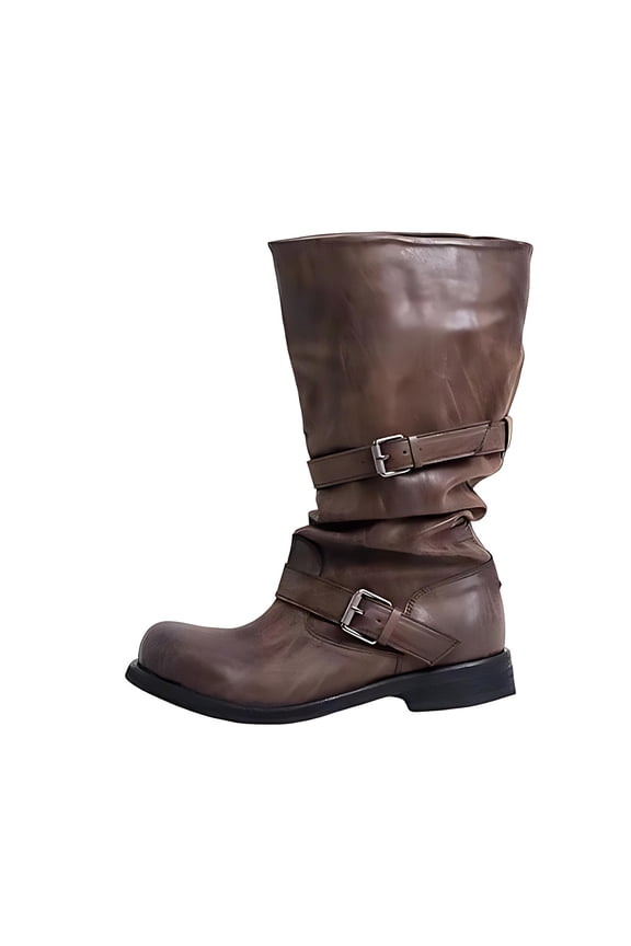 Women's Boots Street Style Punk Knee-High Boots With A Super High Heel And Round Toe Featuring A Belt Buckle Coffee