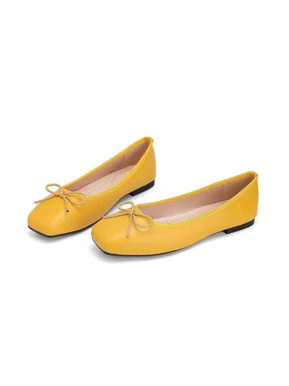 Women's Bow Ballet Flats for Dressy, Comfortable Low Heel Closed Square Toe Slip On Shoes for Party Wedding Vacation