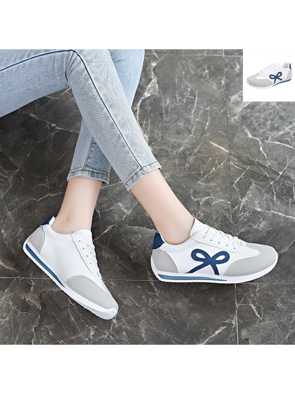 Women's Bow Patch Low Top Retro Sneakers, Lace Up Roud Toe Casual Shoes, Flat Sole Fashion Walking Shoes