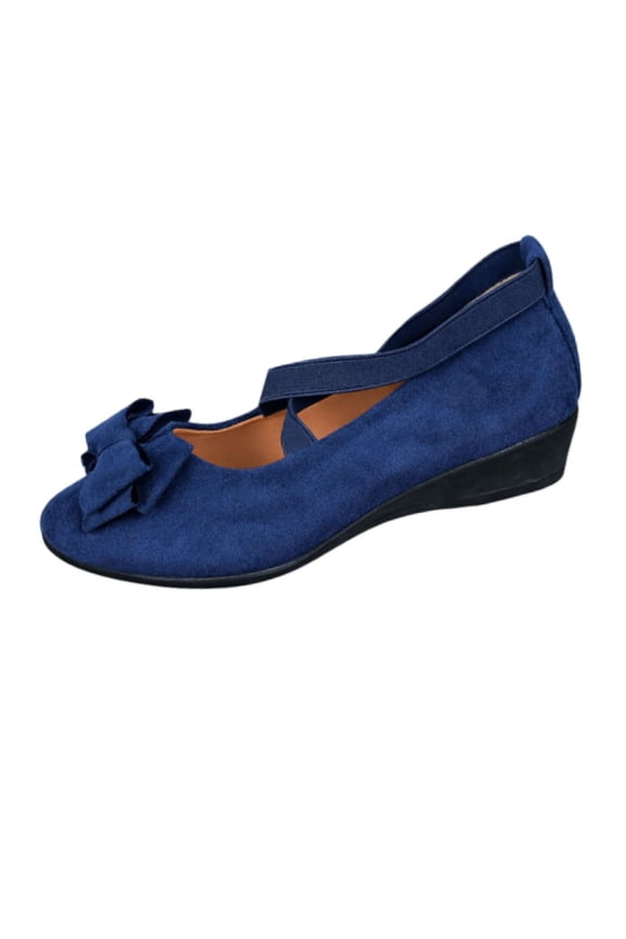 Women's Bowknot Dress Shoes Ballet Low Wedge Heels Pointed Toe Slip On Comfortable Casual Mary Jane Shoes Dressy Women Office Work Suede Elastic Strap Low Top Walking Wedges Footwear