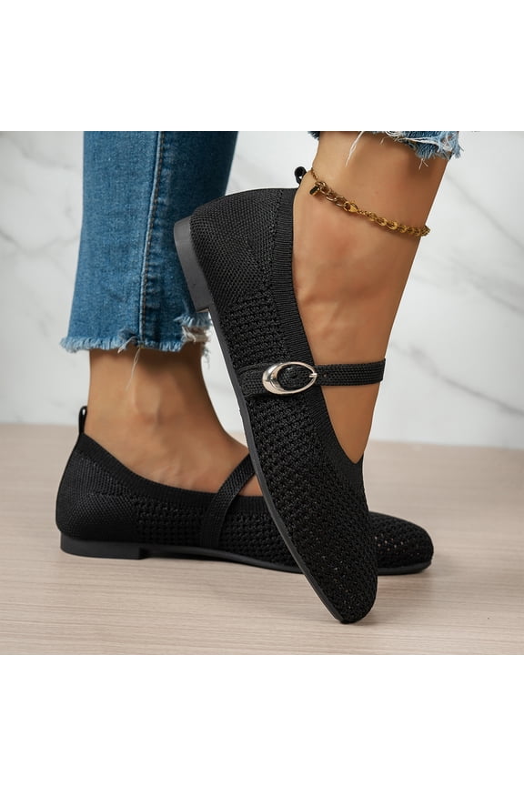 Women's Breathable Mesh Mary Jane Flats, Comfortable Breathable Mesh Walking Shoes, Lightweight Buckle Strap Low Heel Casual Loafers for Work & Travel